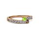 2 - Orane Peridot and Smoky Quartz with Side Diamonds Bypass Ring 