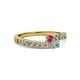 2 - Orane Rhodolite Garnet and Aquamarine with Side Diamonds Bypass Ring 