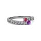 2 - Orane Rhodolite Garnet and Amethyst with Side Diamonds Bypass Ring 