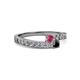2 - Orane Rhodolite Garnet and Black Diamond with Side Diamonds Bypass Ring 