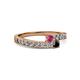 2 - Orane Rhodolite Garnet and Black Diamond with Side Diamonds Bypass Ring 