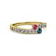 2 - Orane Rhodolite Garnet and Blue Diamond with Side Diamonds Bypass Ring 