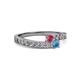 2 - Orane Rhodolite Garnet and Blue Topaz with Side Diamonds Bypass Ring 