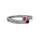 2 - Orane Rhodolite Garnet and Ruby with Side Diamonds Bypass Ring 