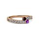2 - Orane Red Garnet and Amethyst with Side Diamonds Bypass Ring 