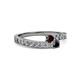 2 - Orane Red Garnet and Black Diamond with Side Diamonds Bypass Ring 