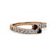 2 - Orane Red Garnet and Black Diamond with Side Diamonds Bypass Ring 