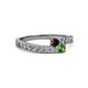 2 - Orane Red and Green Garnet with Side Diamonds Bypass Ring 