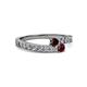 2 - Orane Red Garnet and Ruby with Side Diamonds Bypass Ring 