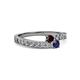 2 - Orane Red Garnet and Blue Sapphire with Side Diamonds Bypass Ring 