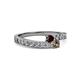 2 - Orane Red Garnet and Smoky Quartz with Side Diamonds Bypass Ring 
