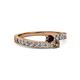 2 - Orane Red Garnet and Smoky Quartz with Side Diamonds Bypass Ring 