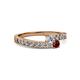 2 - Orane Diamond and Ruby with Side Diamonds Bypass Ring 