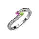 3 - Orane Pink Sapphire and Peridot with Side Diamonds Bypass Ring 