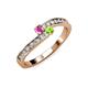 3 - Orane Pink Sapphire and Peridot with Side Diamonds Bypass Ring 