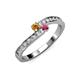 3 - Orane Citrine and Rhodolite Garnet with Side Diamonds Bypass Ring 