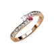3 - Orane White Sapphire and Rhodolite Garnet with Side Diamonds Bypass Ring 