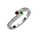 3 - Orane Ruby and Green Garnet with Side Diamonds Bypass Ring 