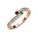3 - Orane Ruby and Green Garnet with Side Diamonds Bypass Ring 