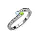 3 - Orane Aquamarine and Peridot with Side Diamonds Bypass Ring 