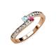 3 - Orane Aquamarine and Rhodolite Garnet with Side Diamonds Bypass Ring 
