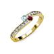 3 - Orane Aquamarine and Ruby with Side Diamonds Bypass Ring 