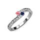 3 - Orane Pink Tourmaline and Blue Sapphire with Side Diamonds Bypass Ring 