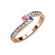 3 - Orane Pink Tourmaline and Tanzanite with Side Diamonds Bypass Ring 