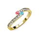 3 - Orane Pink Tourmaline and Blue Topaz with Side Diamonds Bypass Ring 