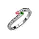 3 - Orane Pink Tourmaline and Green Garnet with Side Diamonds Bypass Ring 
