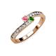 3 - Orane Pink Tourmaline and Green Garnet with Side Diamonds Bypass Ring 