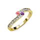 3 - Orane Pink Tourmaline and Amethyst with Side Diamonds Bypass Ring 