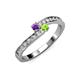 3 - Orane Amethyst and Peridot with Side Diamonds Bypass Ring 