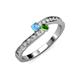 3 - Orane Blue Topaz and Green Garnet with Side Diamonds Bypass Ring 