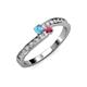 3 - Orane Blue Topaz and Rhodolite Garnet with Side Diamonds Bypass Ring 