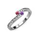 3 - Orane Rhodolite Garnet and Amethyst with Side Diamonds Bypass Ring 