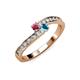 3 - Orane Rhodolite Garnet and London Blue Topaz with Side Diamonds Bypass Ring 
