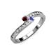 3 - Orane Red Garnet and Tanzanite with Side Diamonds Bypass Ring 