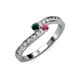 3 - Orane Emerald and Rhodolite Garnet with Side Diamonds Bypass Ring 