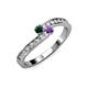 3 - Orane Emerald and Amethyst with Side Diamonds Bypass Ring 