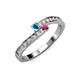 3 - Orane London Blue Topaz and Rhodolite Garnet with Side Diamonds Bypass Ring 
