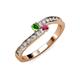 3 - Orane Green and Rhodolite Garnet with Side Diamonds Bypass Ring 