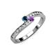 3 - Orane Blue Diamond and Amethyst with Side Diamonds Bypass Ring 