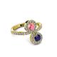 3 - Kevia Blue Sapphire and Pink Tourmaline with Side Diamonds Bypass Ring 