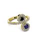 3 - Kevia Blue Sapphire and Black Diamond with Side Diamonds Bypass Ring 