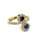 3 - Kevia Blue Sapphire and Red Garnet with Side Diamonds Bypass Ring 