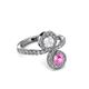 3 - Kevia Pink and White Sapphire with Side Diamonds Bypass Ring 