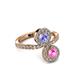 3 - Kevia Pink Sapphire and Tanzanite with Side Diamonds Bypass Ring 