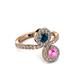 3 - Kevia Pink Sapphire and Blue Diamond with Side Diamonds Bypass Ring 