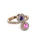 3 - Kevia Pink Sapphire and Iolite with Side Diamonds Bypass Ring 